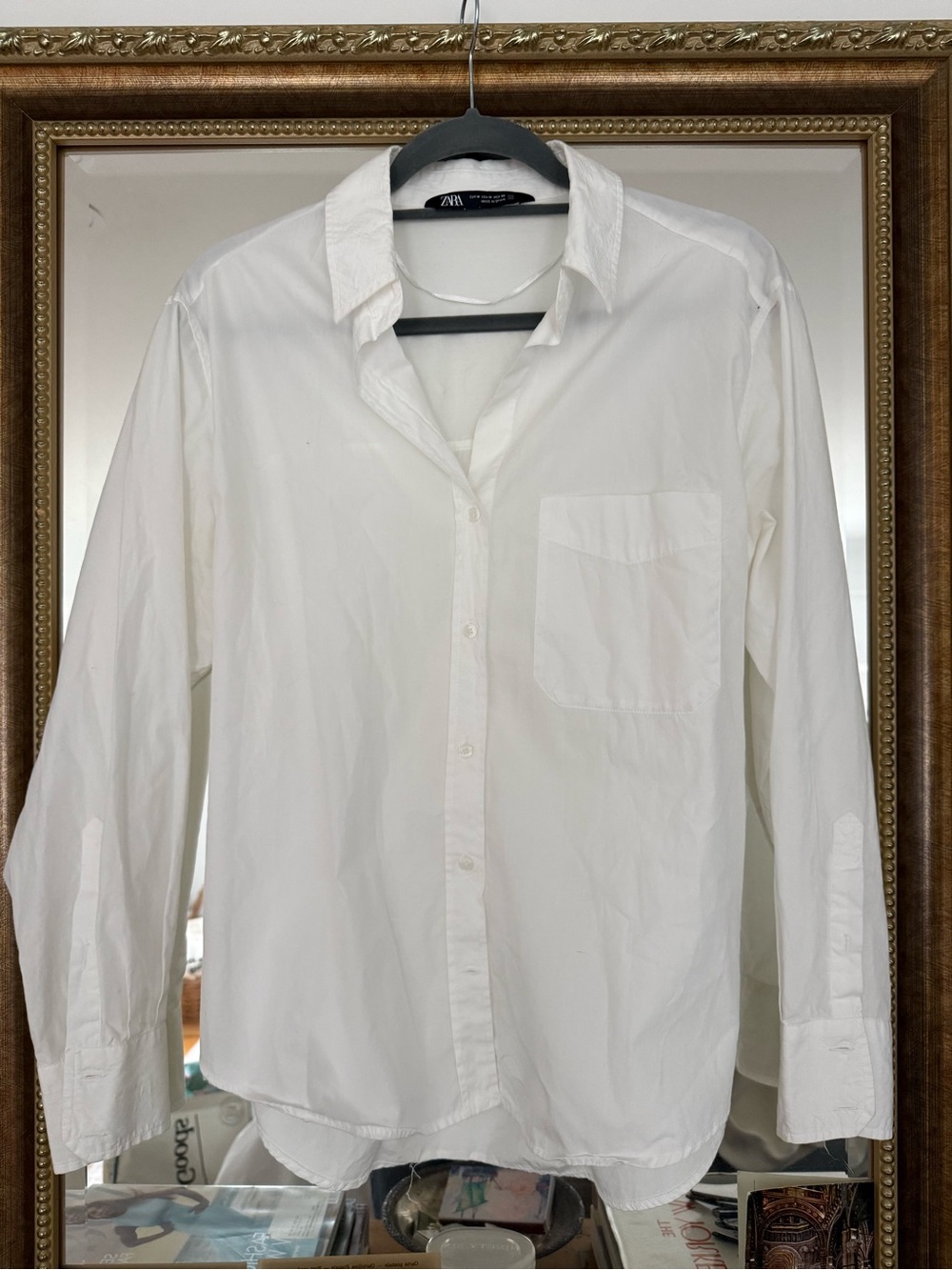 Zara White Cotton Oversized Button Down Shirt Made in Spain Size M
